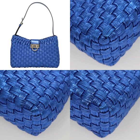 Salvatore Ferragamo Gancini Shoulder Bag Leather Blue Silver Auth 128561V - Picture 13 of 15